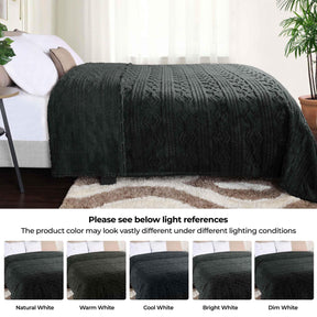 Arctic Boho Knit Jacquard Fleece Plush Medium Weight Fluffy Blanket - Black