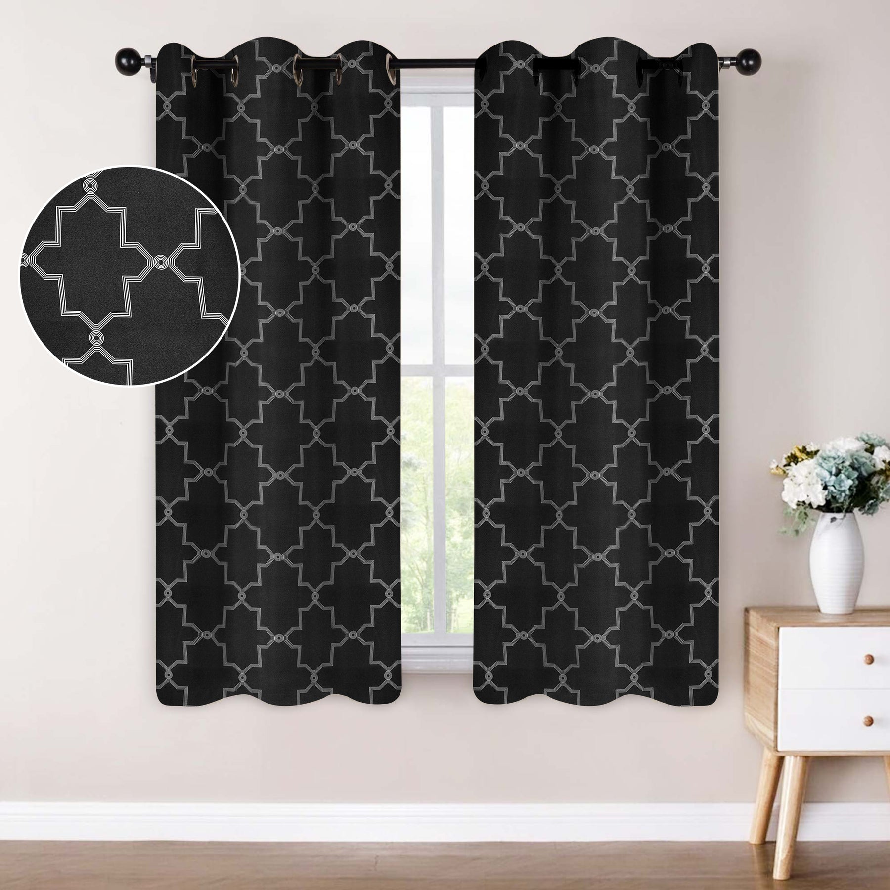 Imperial Trellis Washable Room Darkening Blackout Curtains, Set of 2