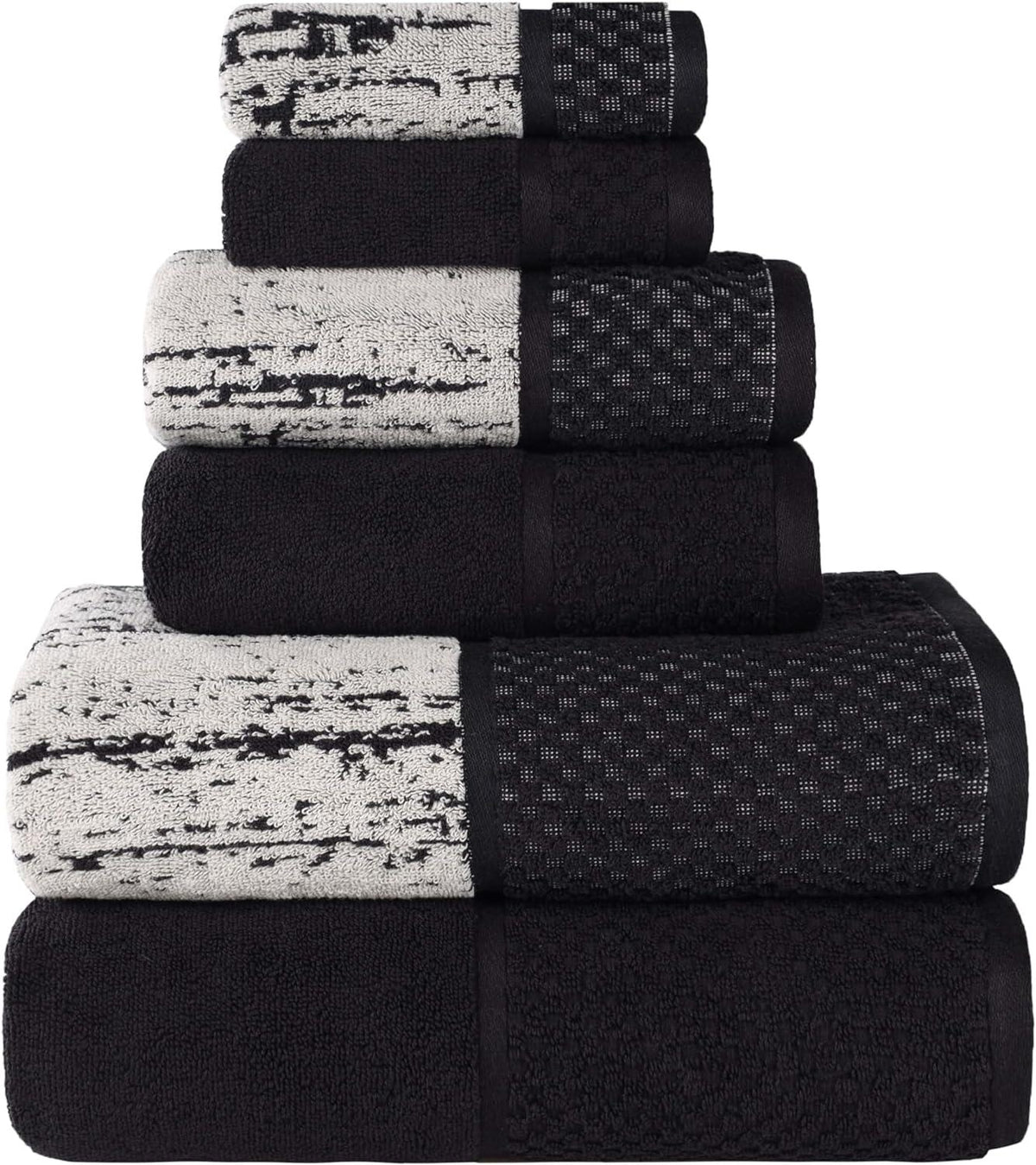 Lodie Cotton Jacquard Solid and Two-Toned 6 Piece Assorted Towel Set - Black/Silver