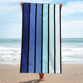 Faded Stripe Cotton Oversized Cotton 4 Piece Beach Towel Set - Blue