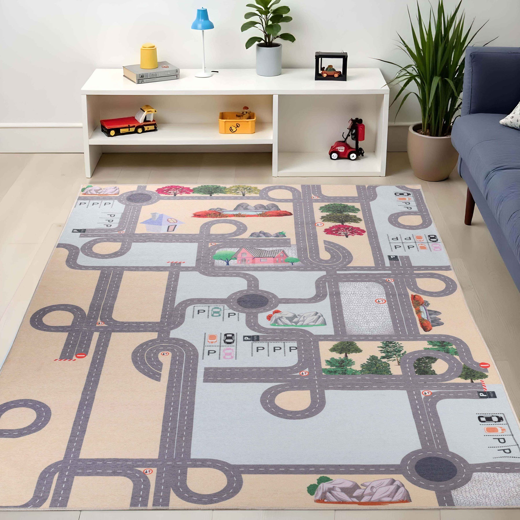 Country Road Non-Slip Kids Playroom Nursery Washable Indoor Area Rug