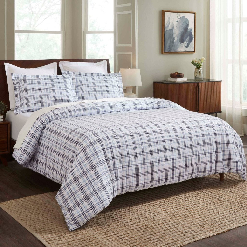 Plaid Flannel Cotton Classic Modern Farmhouse Duvet Cover Set