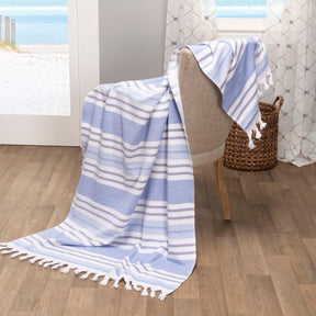 Racer Stripe Fouta 4 Piece Beach Towel Set with Tassels - Beach Towel by Superior - Superior 