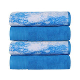 Cotton Marble Solid Jacquard Border Bath Towels Set of 4 - Blue