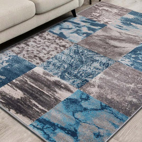 Brentwood Modern Patchwork Abstract Indoor Area Rugs or Runner Rug - Blue