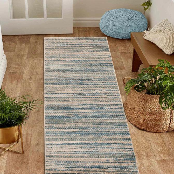 Montouk Pastel Striped Indoor Area Rugs or Runner Rug - Blue