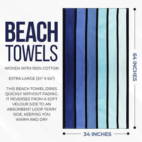 Faded Stripe Cotton Oversized Cotton 4 Piece Beach Towel Set - Blue