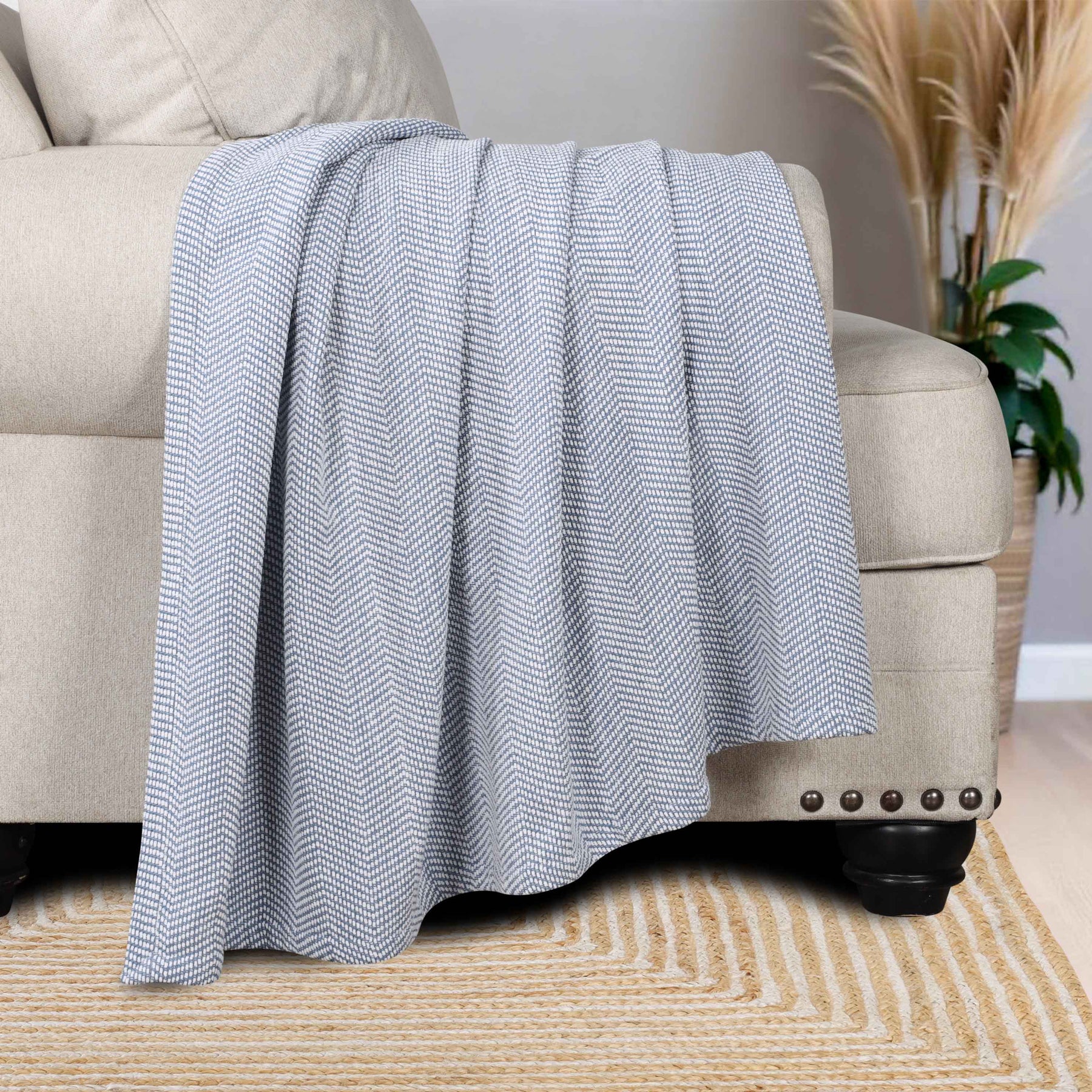 Maya Chenille Herringbone Soft Textured Medium Weight Cotton Blanket