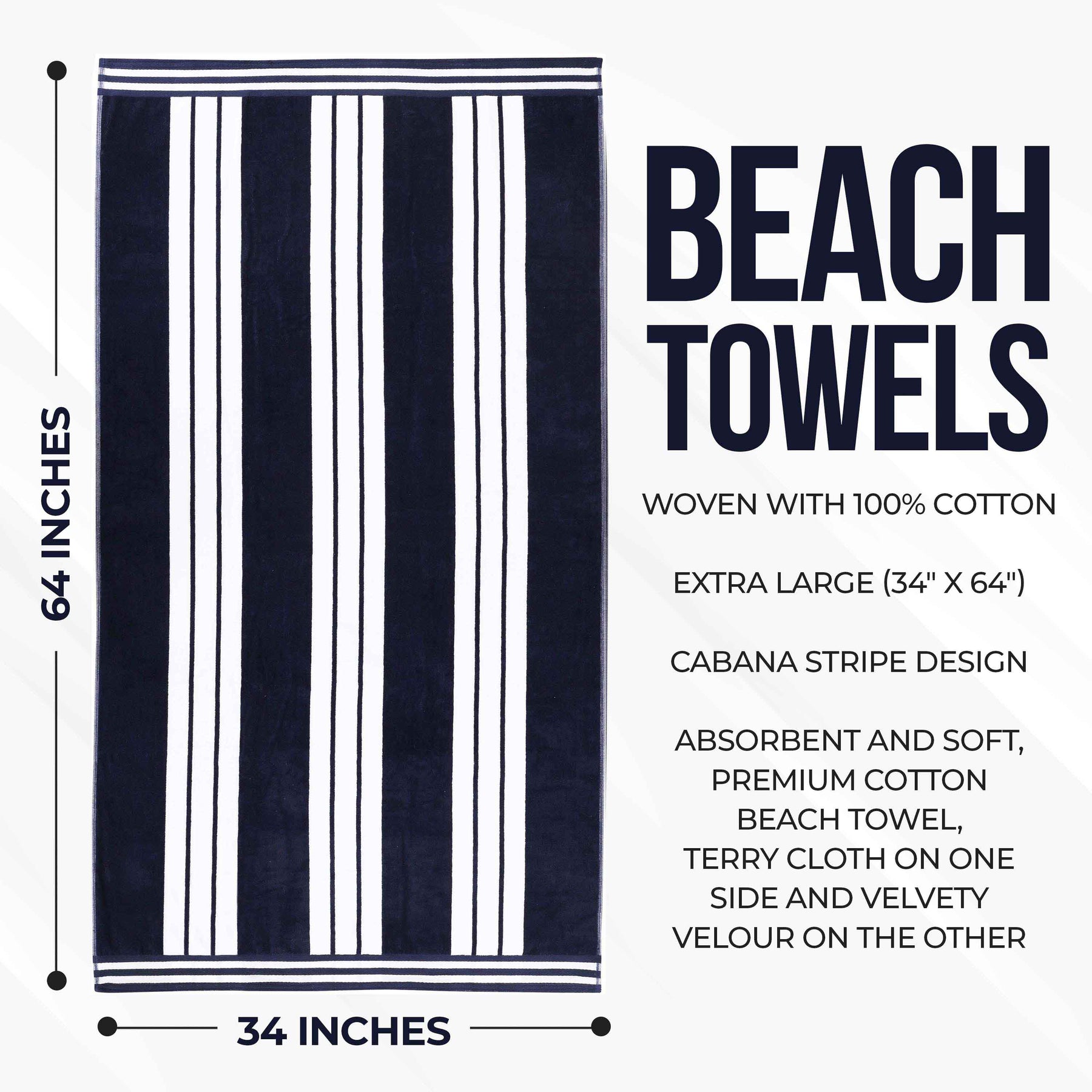 Striped Extra Large Oversized Absorbent Quick Dry Cotton Beach Towel