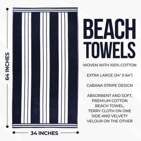 Striped Extra Large Oversized Absorbent Quick Dry Cotton Beach Towel