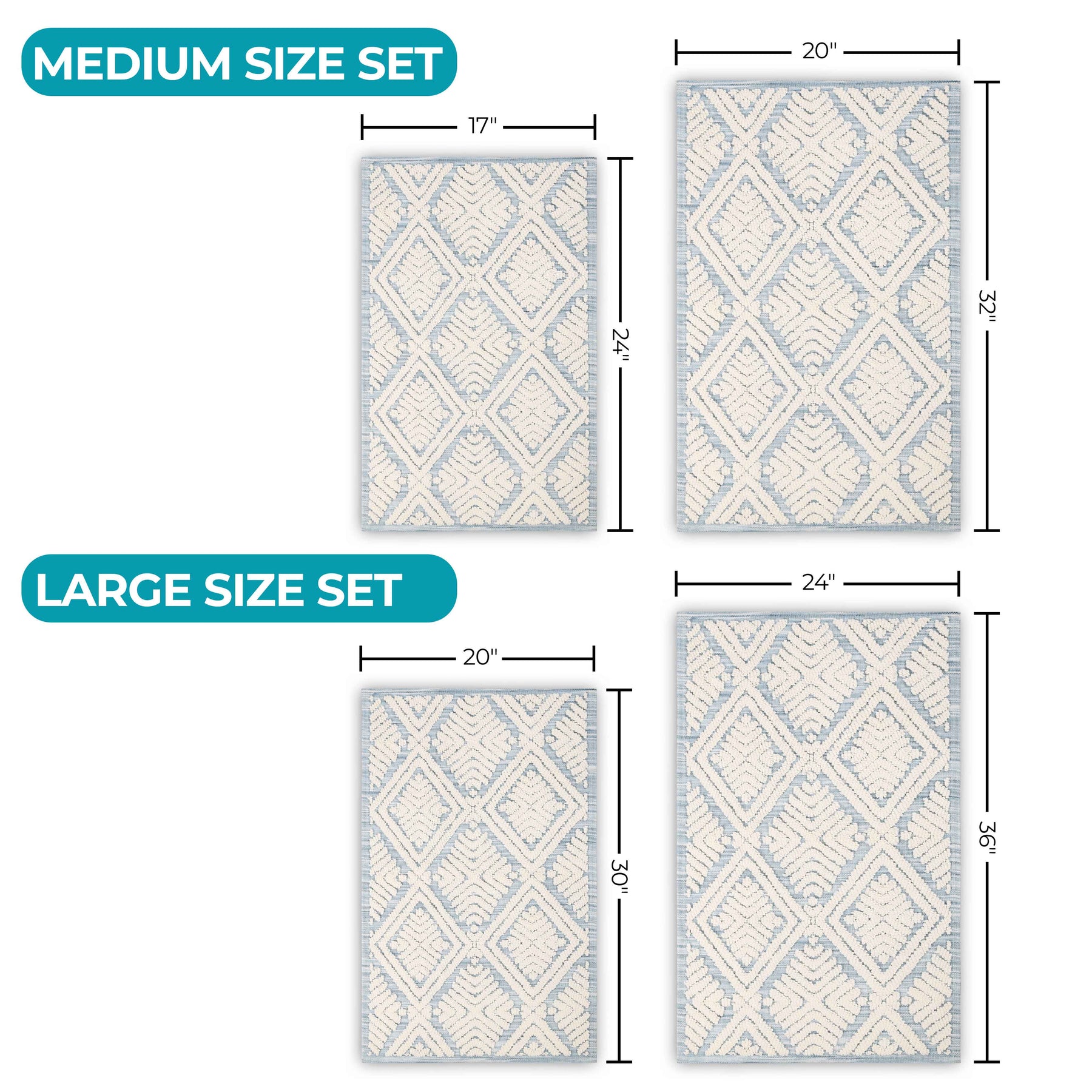 Ceton Diamond Trellis Textured Machine Washable Bath Rugs, Set of 2