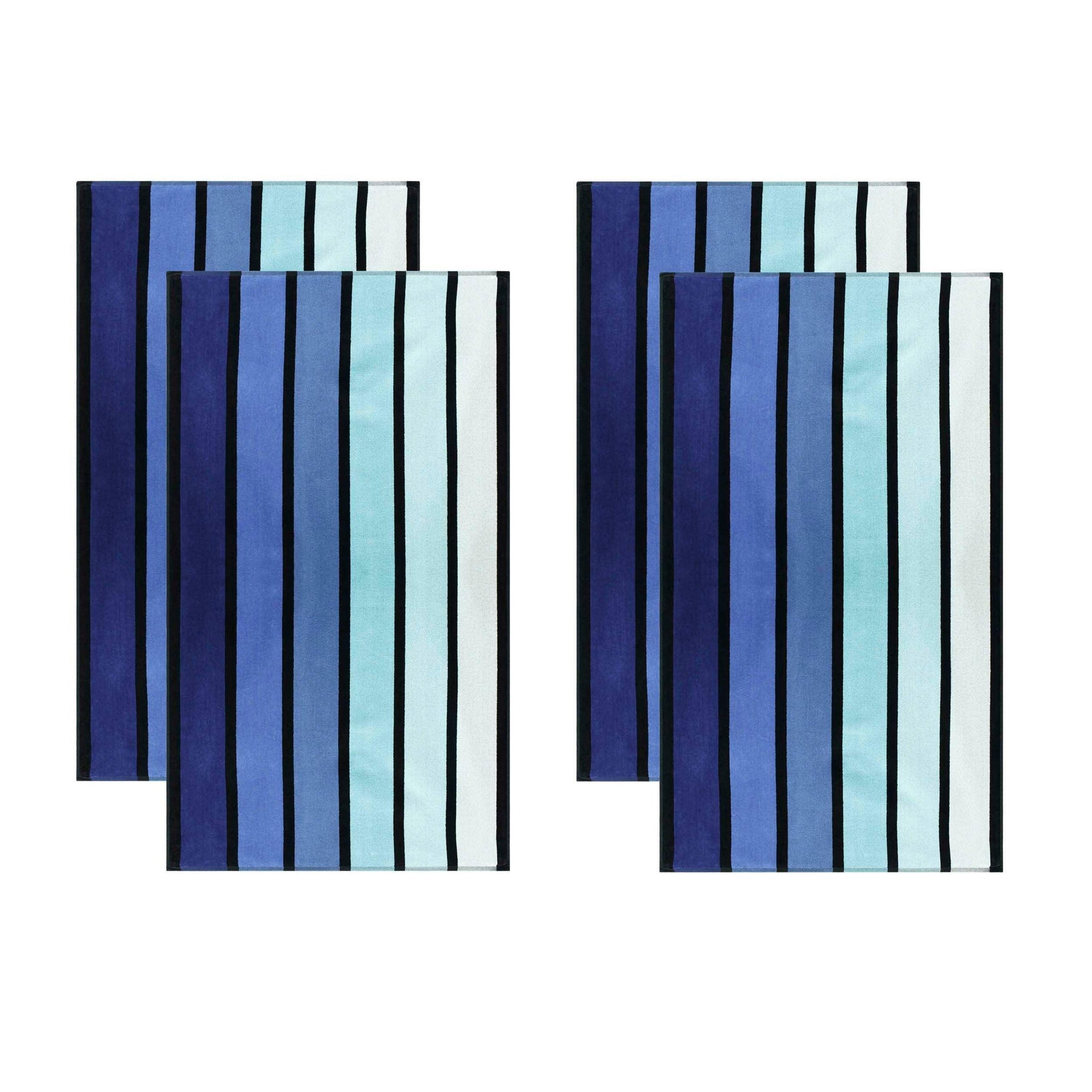 Faded Stripe Cotton Oversized Cotton 4 Piece Beach Towel Set - Blue