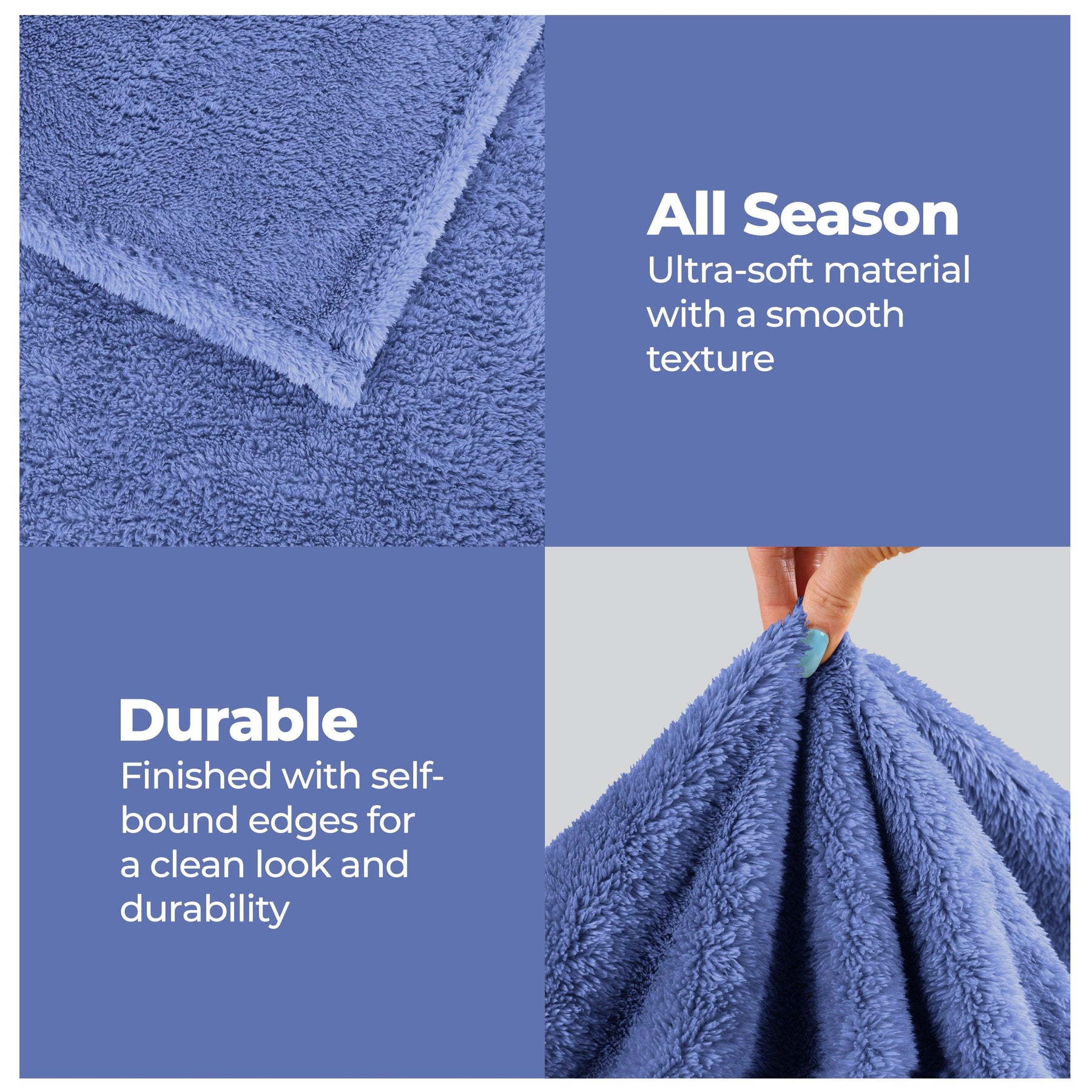 Fleece Plush Medium Weight Fluffy Soft Solid Decorative Blanket - Blue