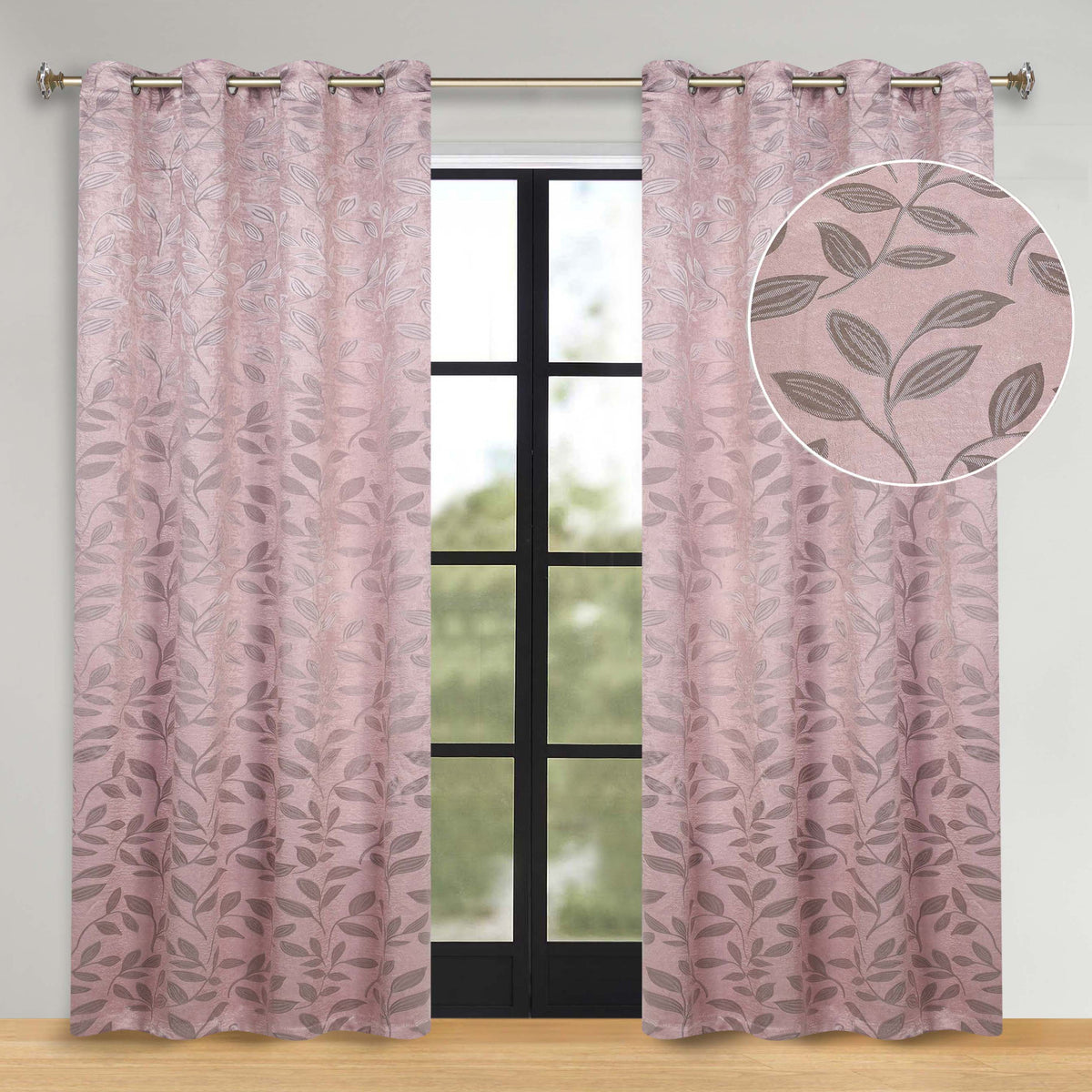 Leaves Room Darkening Washable Blackout Curtain Panels, Set of 2