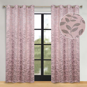 Leaves Room Darkening Washable Blackout Curtain Panels, Set of 2 - Blush