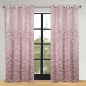 Leaves Room Darkening Washable Blackout Curtain Panels, Set of 2 - Blush