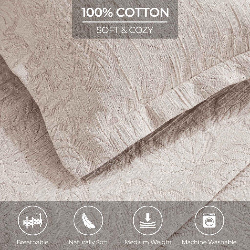 Hibiscus Cotton Medium Weight Matelasse Woven Floral Bedspread Set