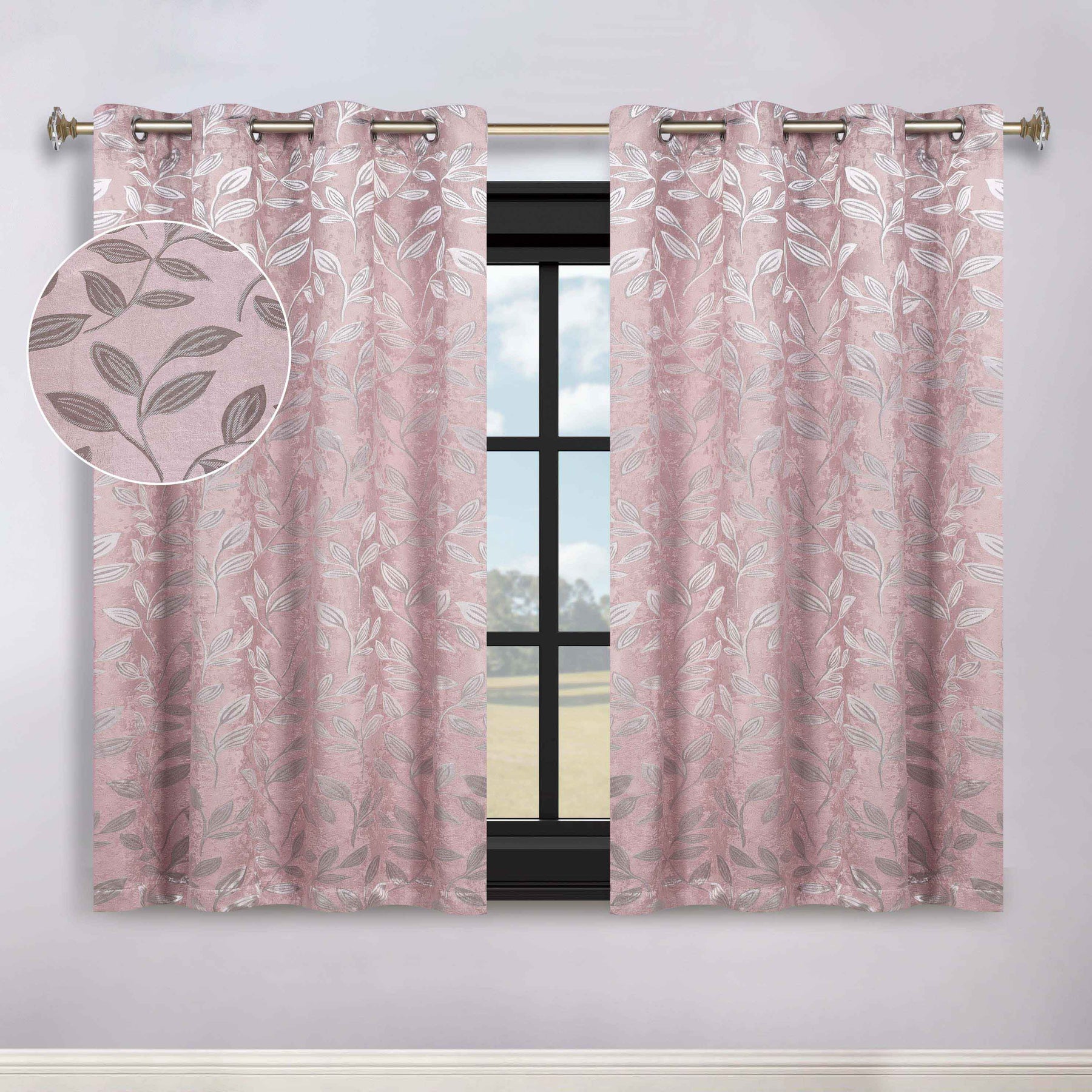 Leaves Room Darkening Washable Blackout Curtain Panels, Set of 2 - Blush