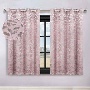 Leaves Room Darkening Washable Blackout Curtain Panels, Set of 2 - Blush