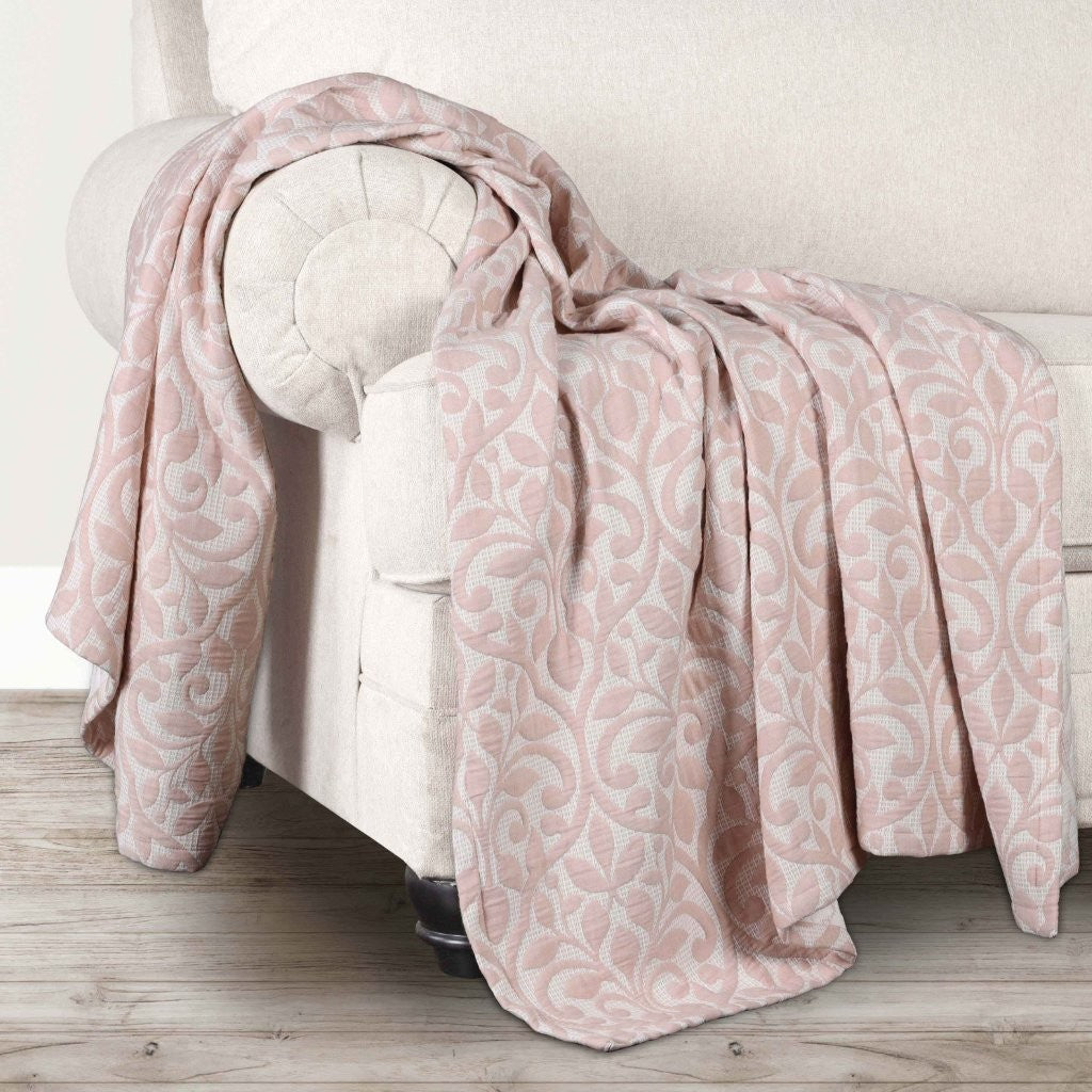 Vineyard Cotton Blend Medium Weight Matelasse Floral Scroll Coverlet