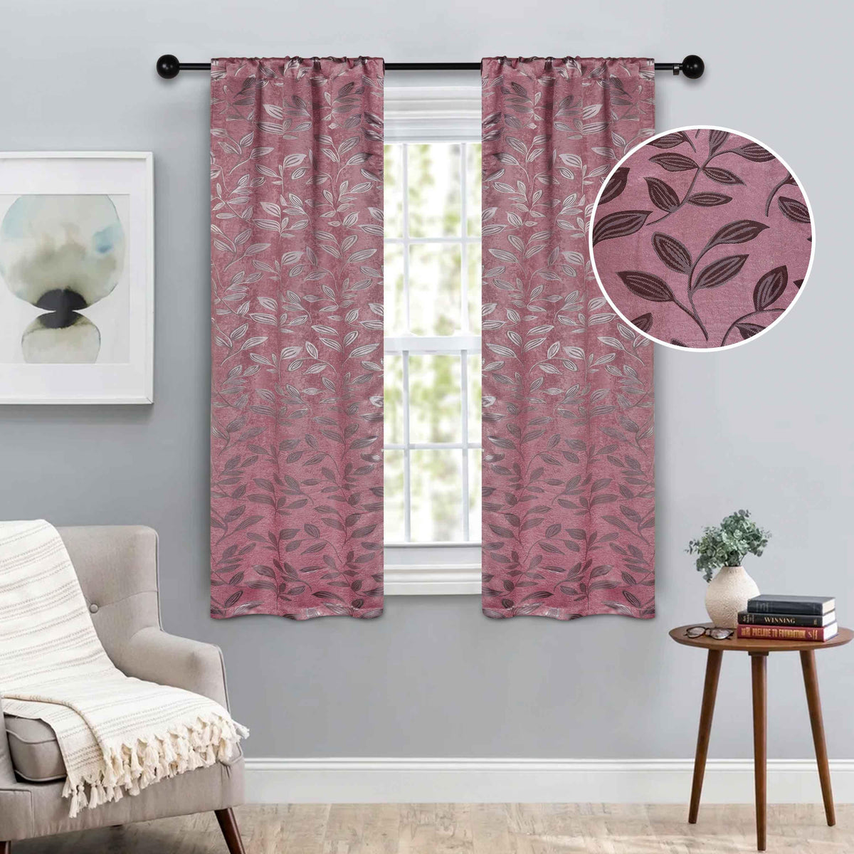 Leaves Machine Washable Room Darkening Blackout Curtains, Set of 2 - Blackout Curtains by Superior - Superior 