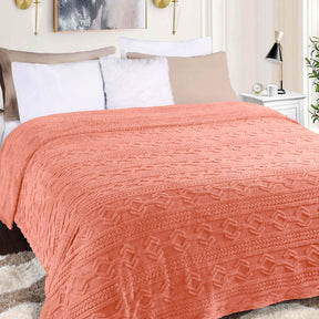 Arctic Boho Knit Jacquard Fleece Plush Medium Weight Fluffy Blanket - Blush