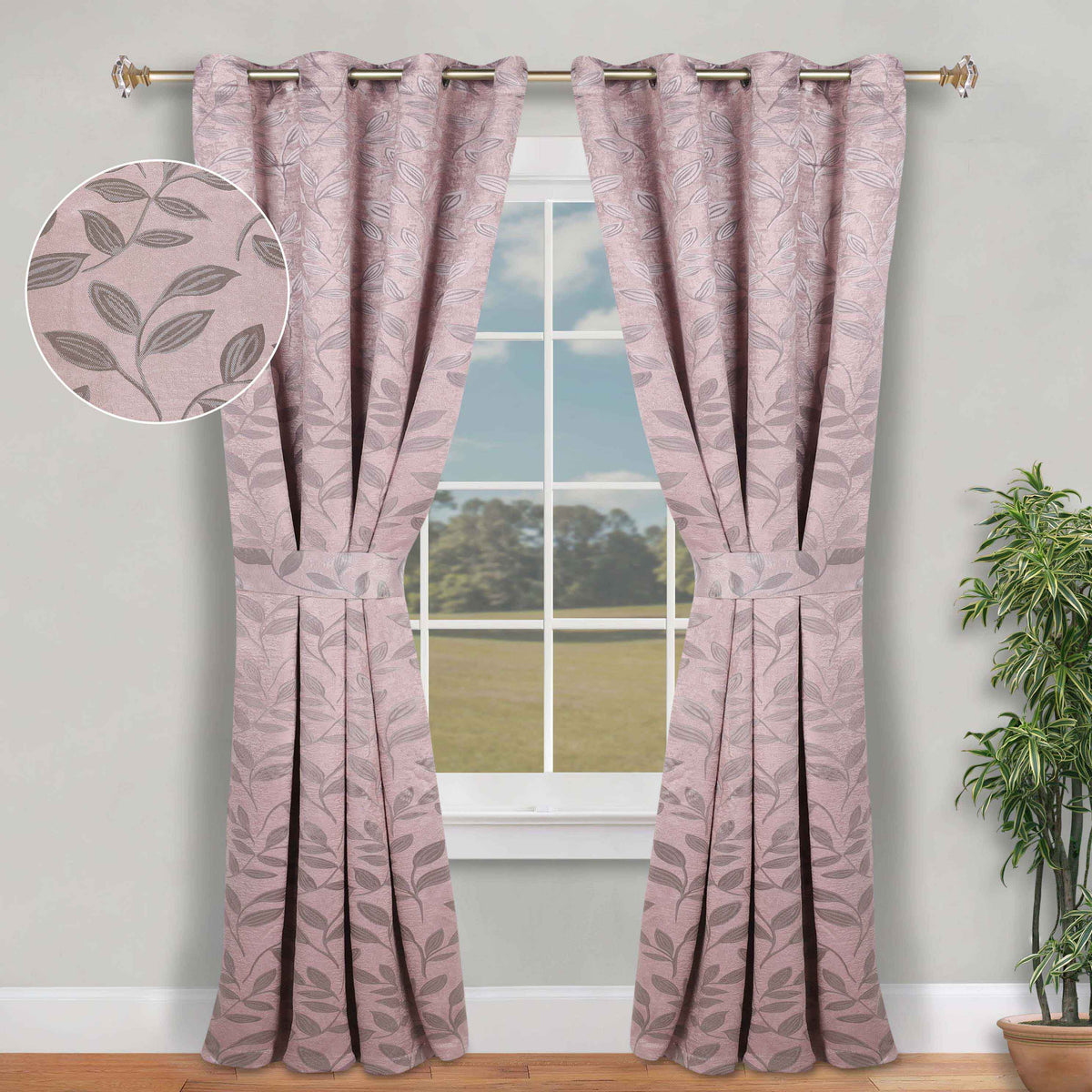 Leaves Room Darkening Washable Blackout Curtain Panels, Set of 2