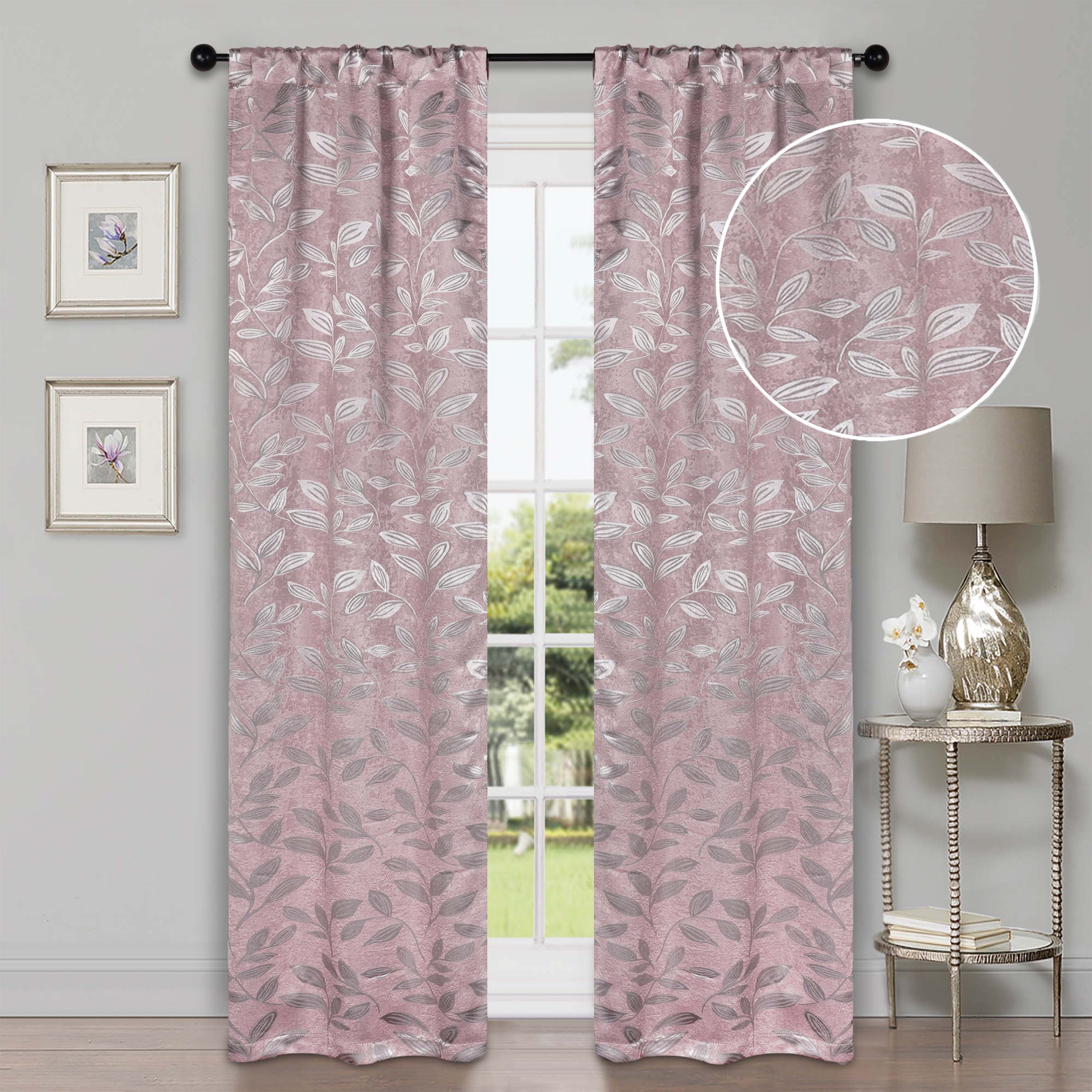 Leaves Room Darkening Washable Blackout Curtain Panels, Set of 2 - Blackout Curtains by Superior