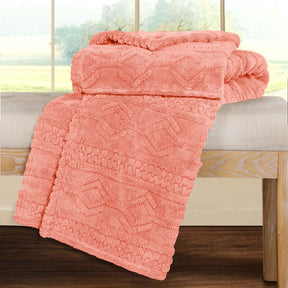 Arctic Boho Knit Jacquard Fleece Plush Medium Weight Fluffy Blanket - Blush