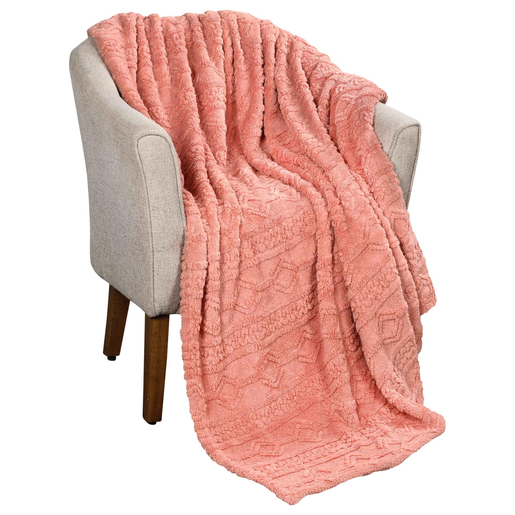 Arctic Boho Knit Jacquard Fleece Plush Medium Weight Fluffy Blanket - Blush