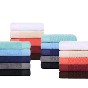 Turkish Cotton Jacquard Herringbone and Solid 4 Piece Bath Towel Set