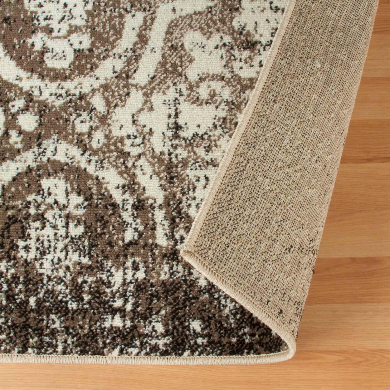 Bristol Distressed Abstract Damask Indoor Area Rug or Runner Rug - Beige-Brown