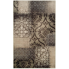 Bristol Distressed Abstract Damask Indoor Area Rug or Runner Rug - Beige-Brown