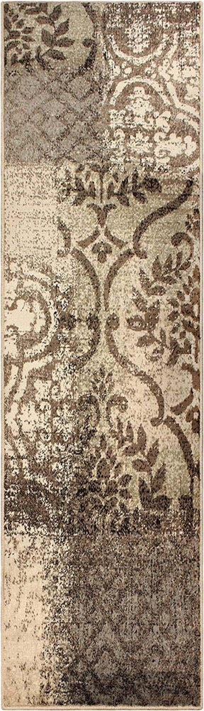 Bristol Distressed Abstract Damask Indoor Area Rug or Runner Rug - Beige-Brown