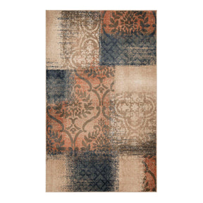 Bristol Distressed Abstract Damask Indoor Area Rug or Runner Rug - Midnight Navy-Salmon