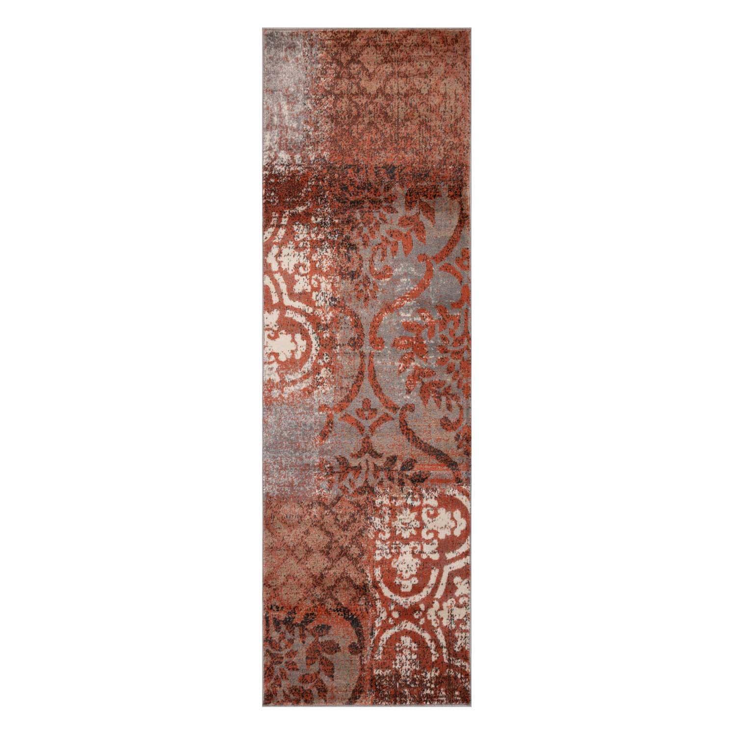 Bristol Distressed Abstract Damask Indoor Area Rug or Runner Rug - Rust