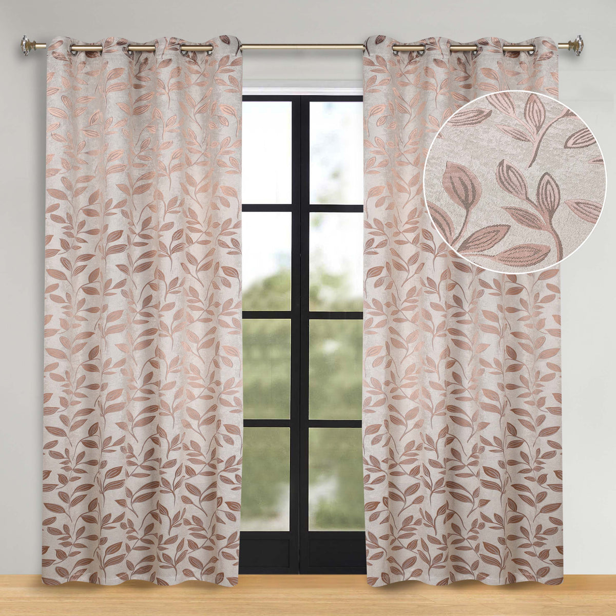 Leaves Room Darkening Washable Blackout Curtain Panels, Set of 2