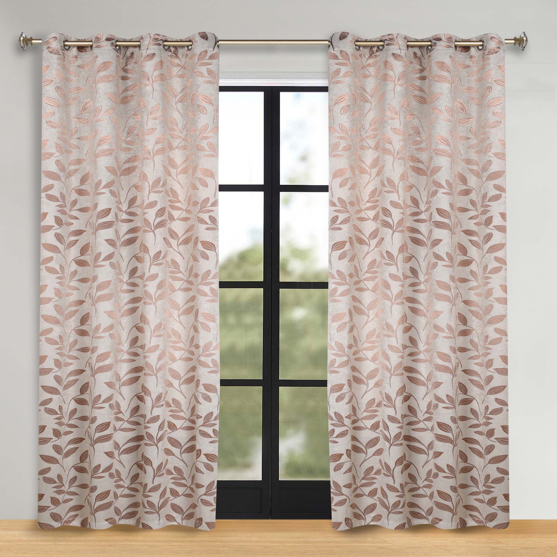 Leaves Room Darkening Washable Blackout Curtain Panels, Set of 2 - Bronze