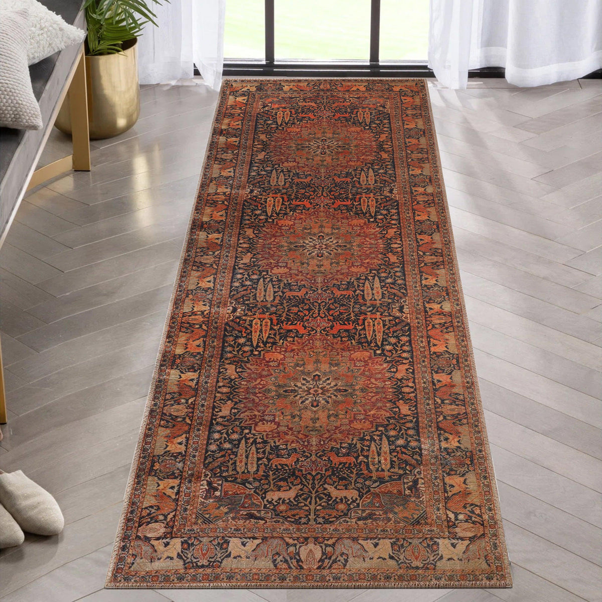 Copley Bohemian Oriental Medallion Wildlife Indoor Area Rug Or Runner - Brown