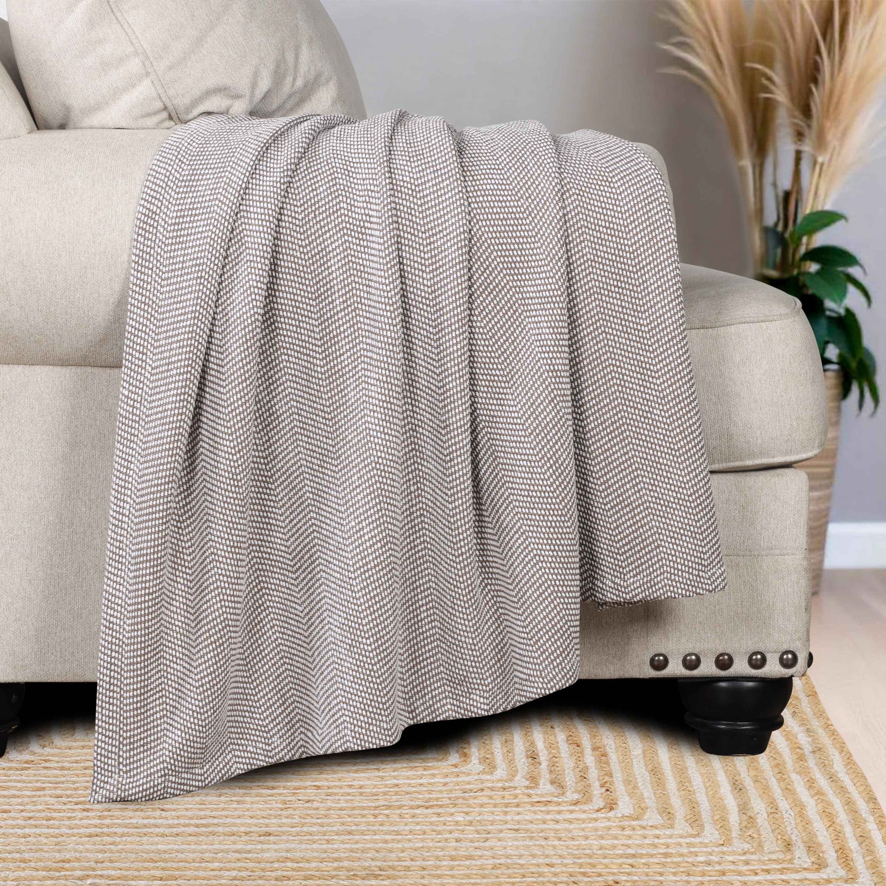 Maya Chenille Herringbone Soft Textured Medium Weight Cotton Blanket