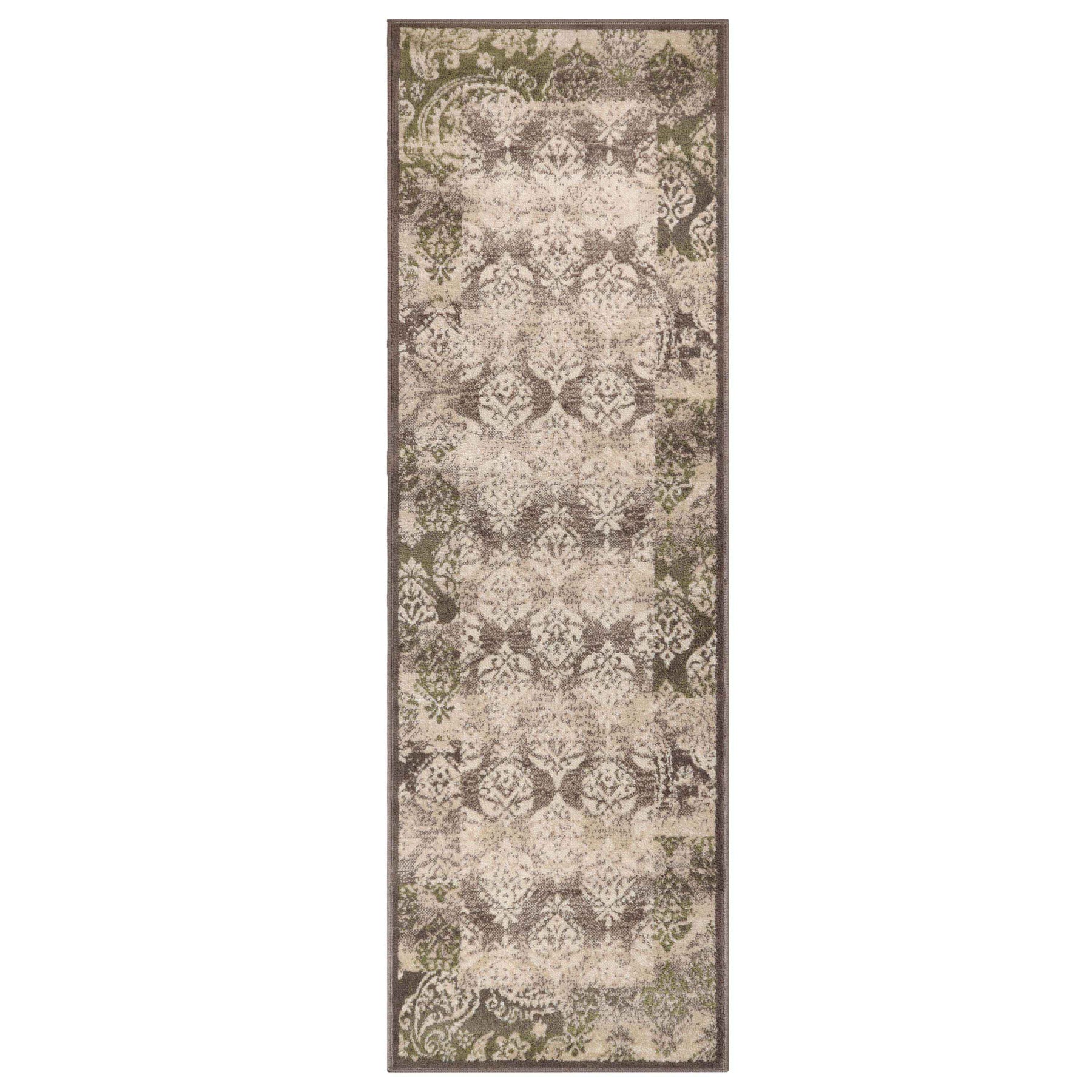 Mystique Distressed Damask Indoor Area Rug Or Runner Rug - Brown