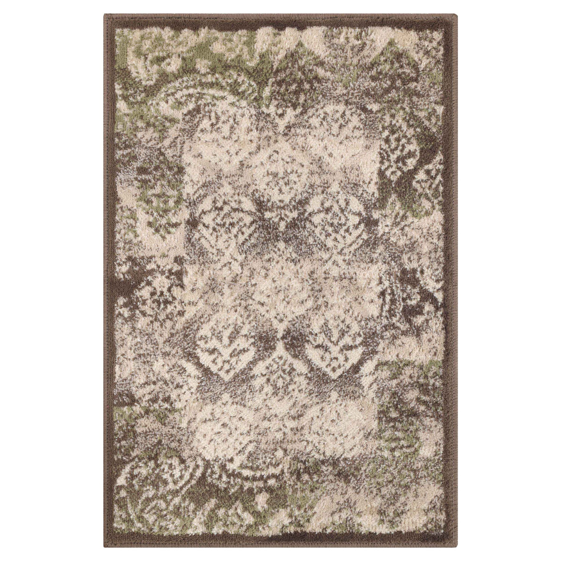 Mystique Distressed Damask Indoor Area Rug Or Runner Rug - Brown