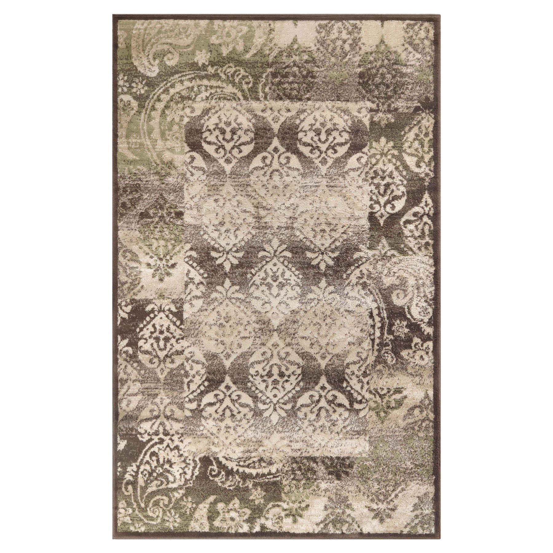 Mystique Distressed Damask Indoor Area Rug Or Runner Rug - Brown