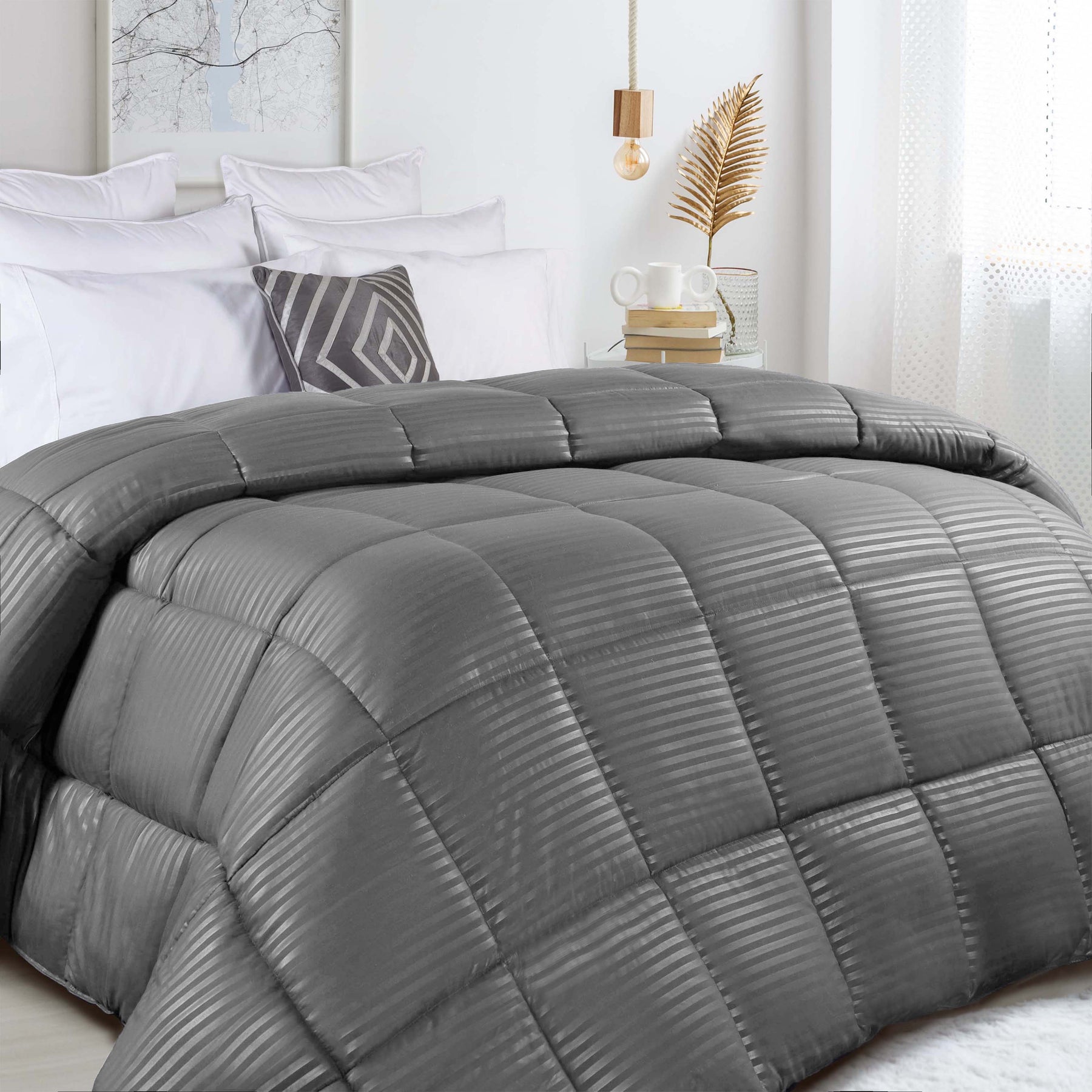 Superior Microfiber Down Alternative Medium Weight Striped Comforter