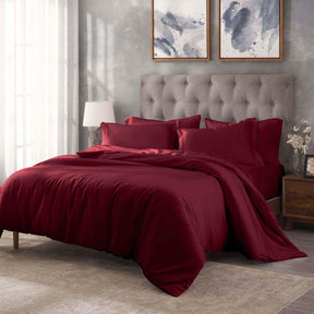 Egyptian Cotton 400 Thread Count Solid Luxury Duvet Cover Set - Burgundy