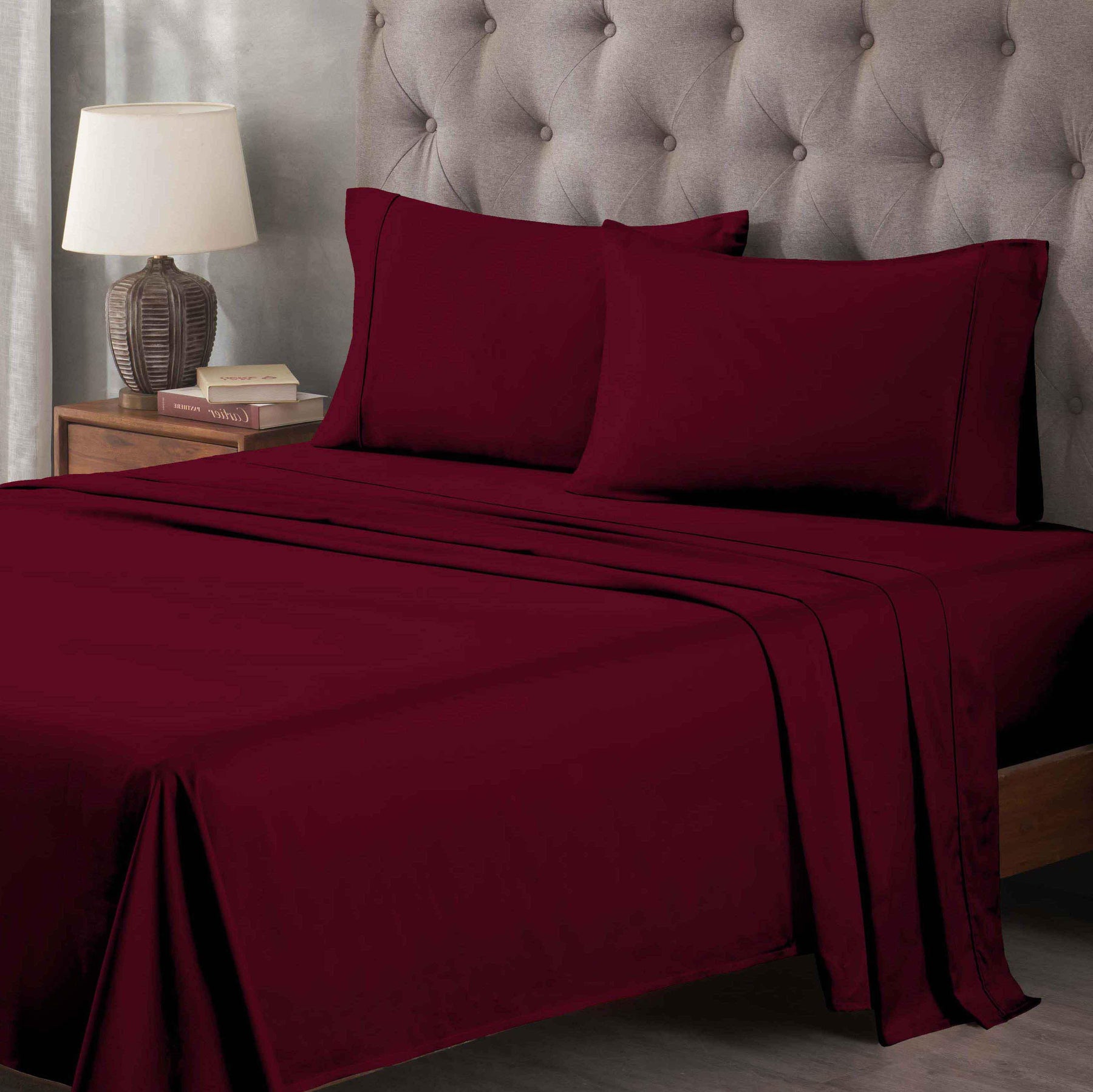 Egyptian Cotton 400 Thread Count Solid Deep Pocket Bed Sheet Set - Burgundy