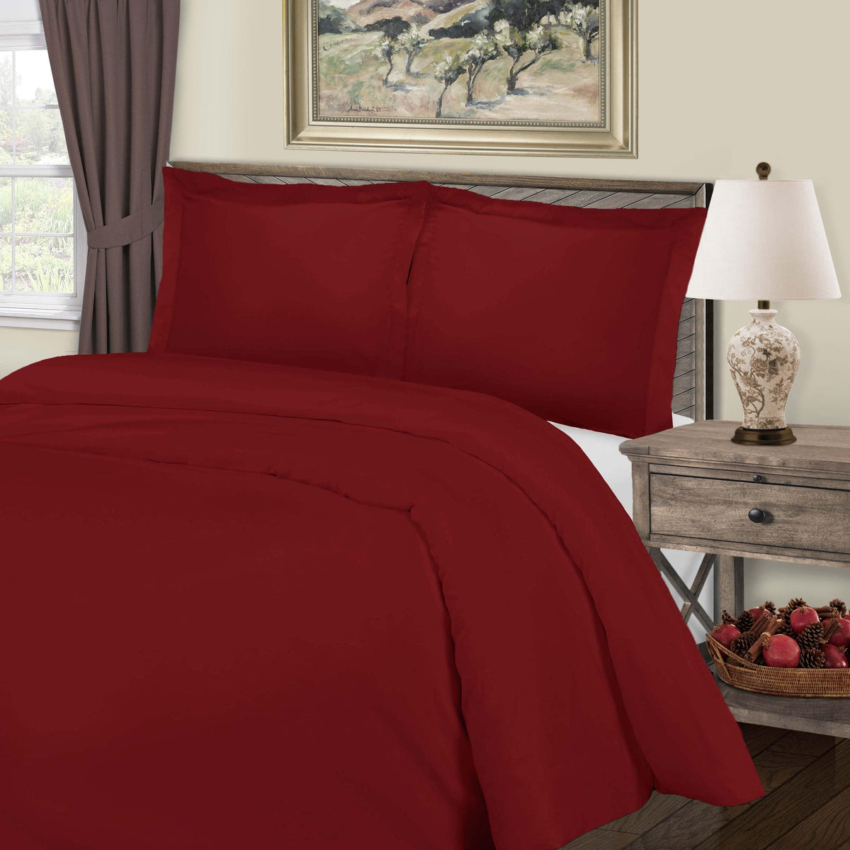 Cotton Blend 800 Thread Count Solid Duvet Cover Set - Burgundy