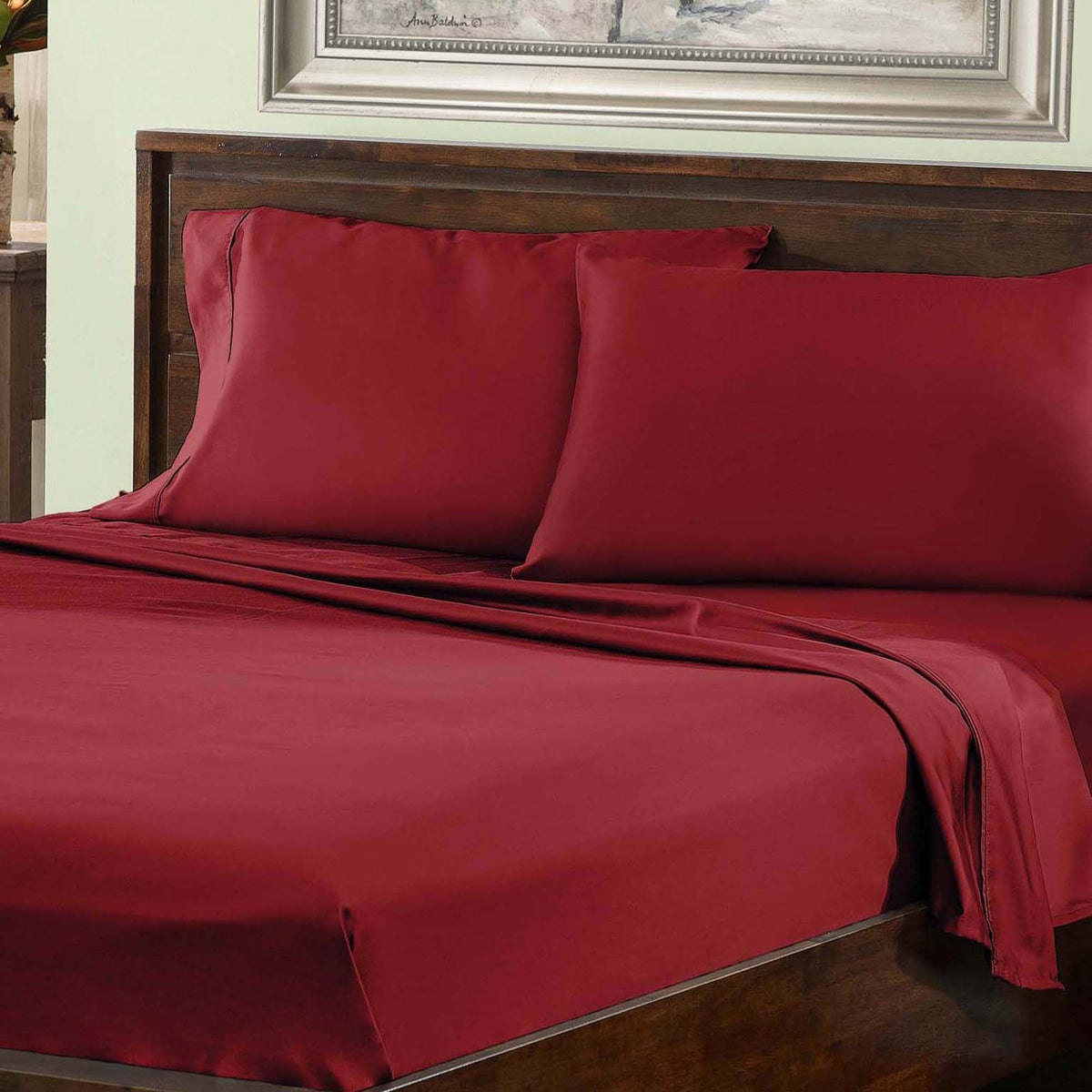 Cotton Blend 800 Thread Count Solid Deep Pocket Bed Sheet Set - Burgundy