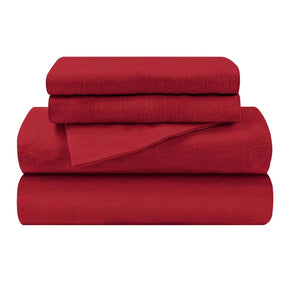 Cotton Flannel Trellis Traditional Solid Deep Pocket Bed Sheet Set - Burgundy