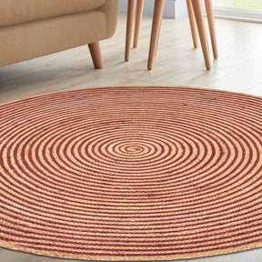 Braided Jute Reversible Round Indoor Outdoor Area Rug - Burgundy